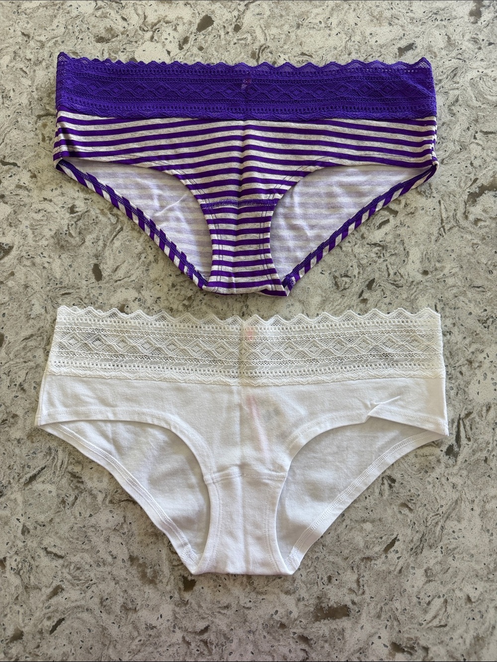 NWT PINK Striped Purple & White Lace-Trim Hipster Panties - 2-Pack